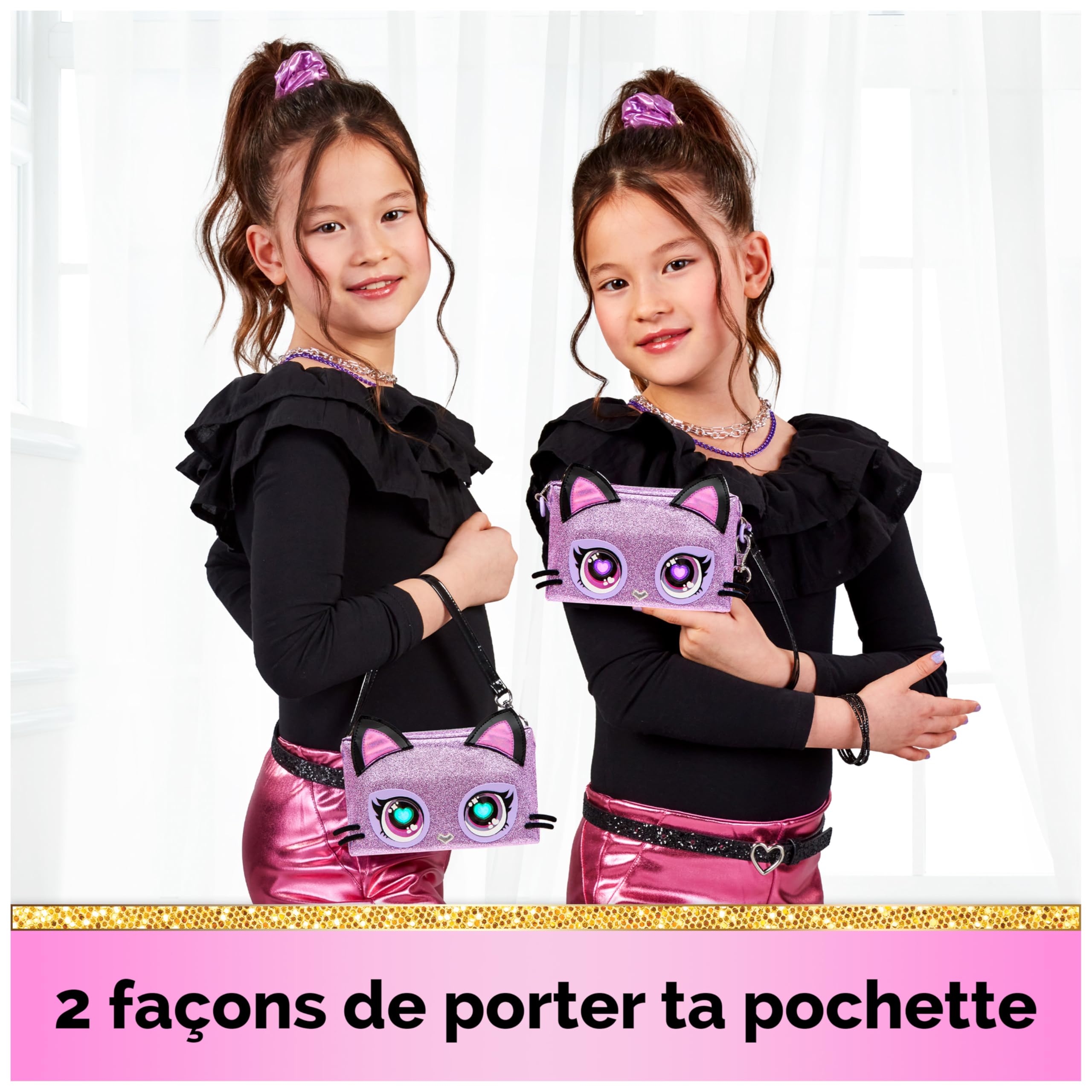 PURSE PETS - SAC POCHETTE CHATON - Sac pour Enfant Chat Format Sac À Main - Animal Animé Chaton Aux Yeux Qui Changent De Couleurs - À L'Epaule Ou Au Poignet - Effets Lumineux - Jouet Enfant 4 Ans Et +