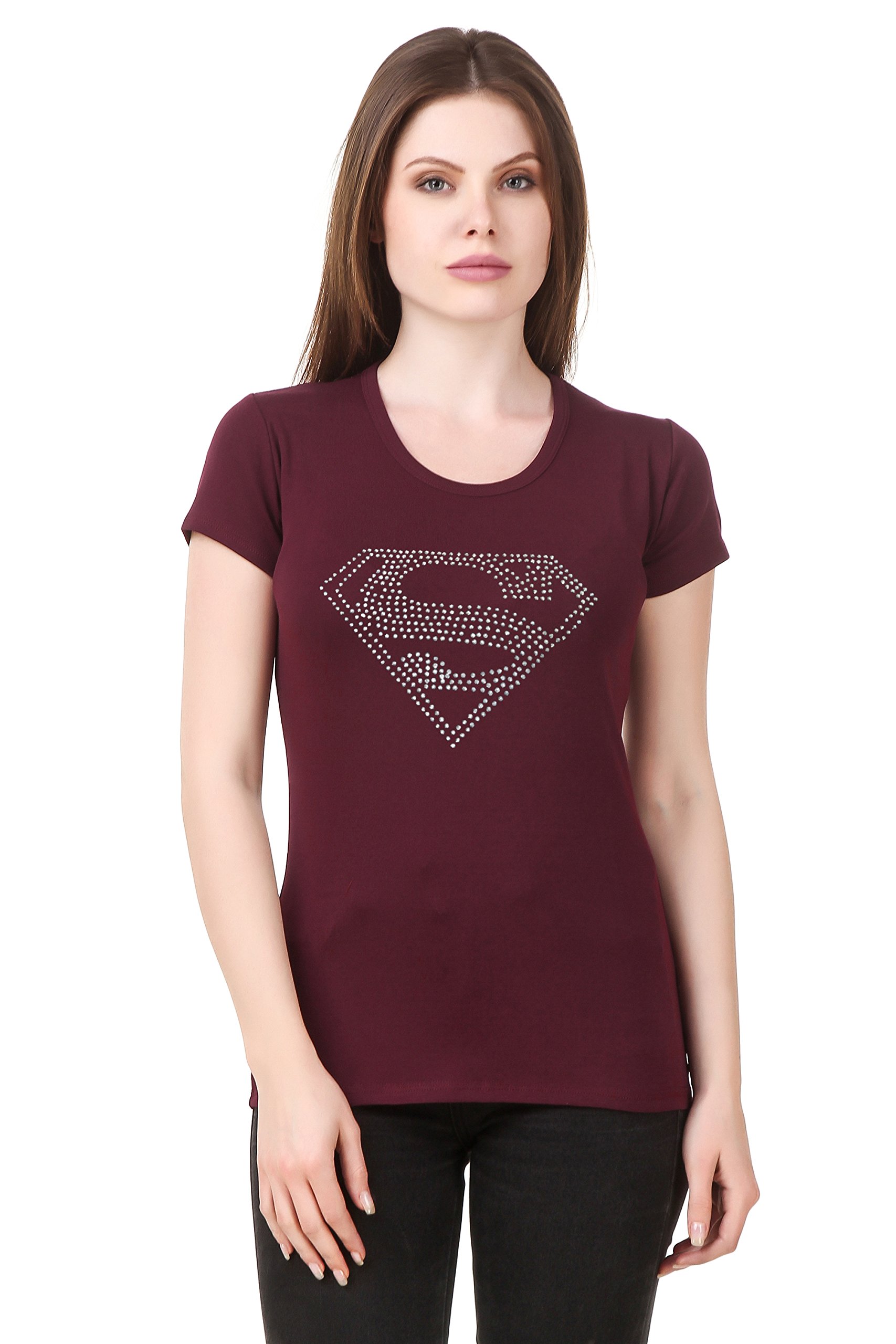 Vibhinta Graphic Print Women's Round Neck Maroon T-Shirt