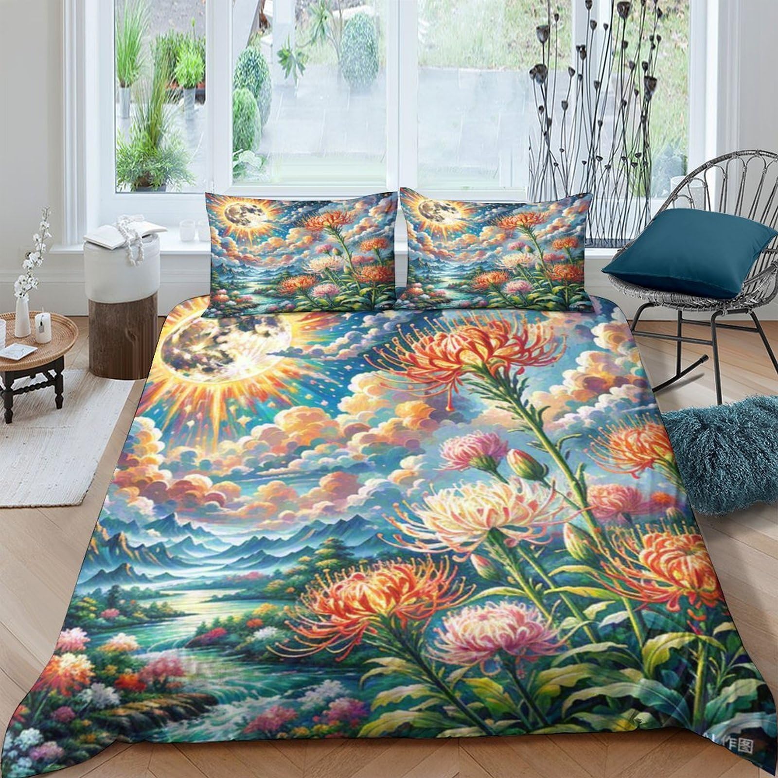 Housse de couette protea cynaroïdes 3D king 220x240cm en microfibre douce avec sa taie d'oreiller