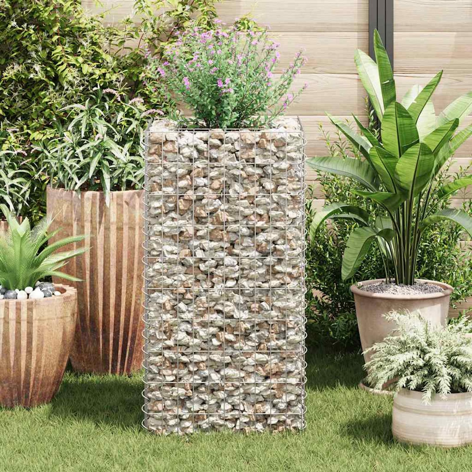 Homgoday Arriate de gaviones de Acero 50x50x100 cm Arriate, Huerto Domestico, Cultivo De Plantas Aromaticas, Arriate De Jardín, de gaviones de Acero galvanizado