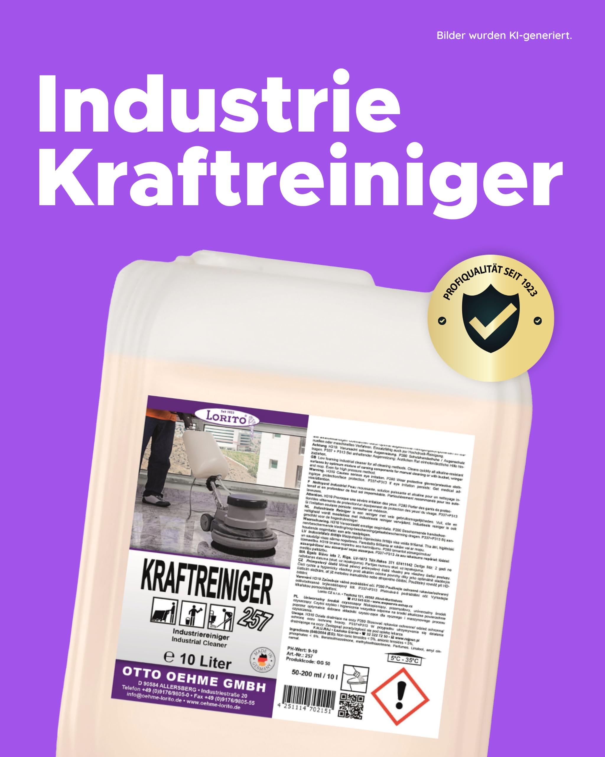 Lorito Industrie Kraftreiniger 10 L schaumarmer Bodenreiniger flüssig