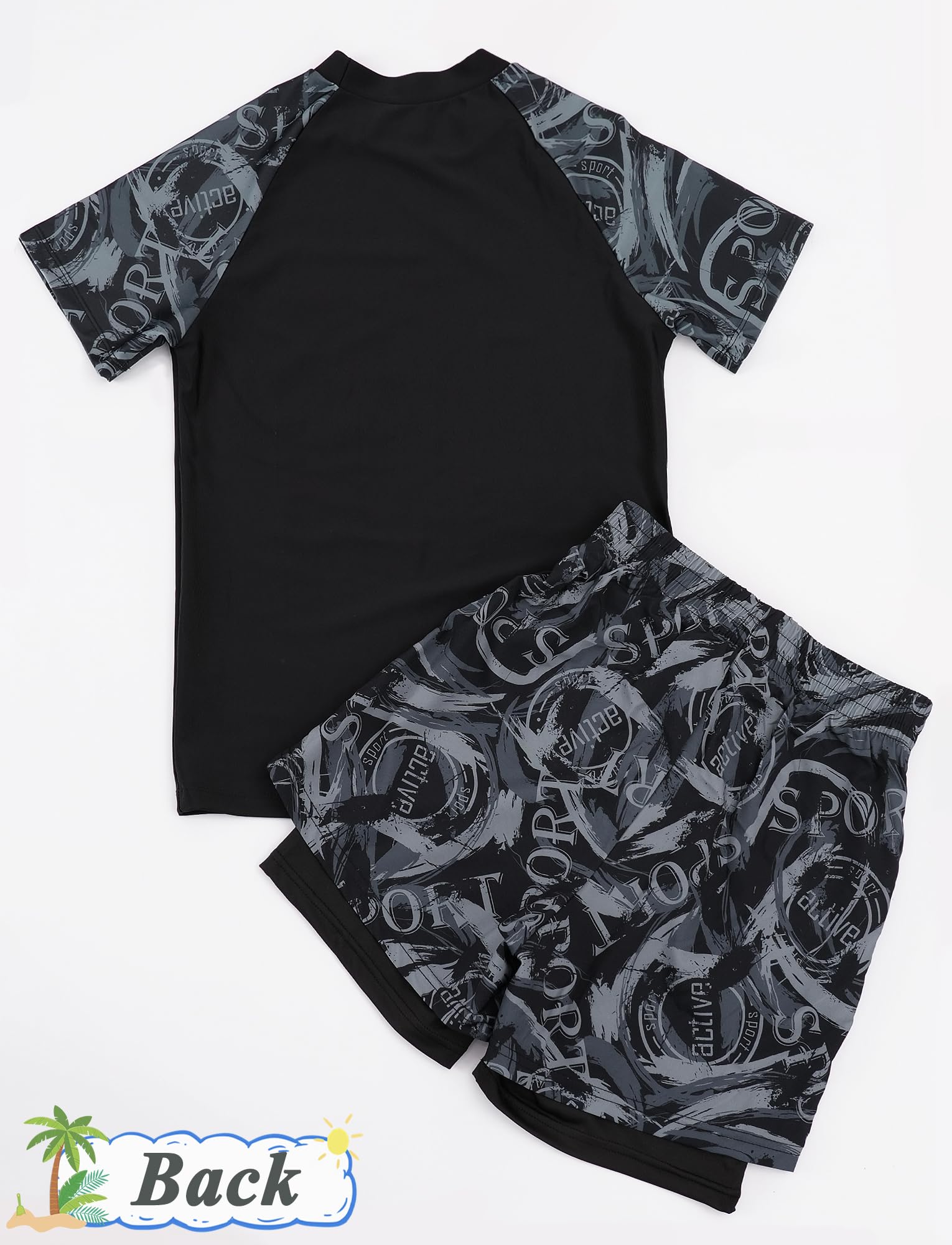 Maeau Bade-Set Kinder Junge Top+Badeshorts Uv-Schutz Badeanzug Bademode Bedruckt Badebekleidung Schwimmbekleidung Bequem 9-15 Jahre/140-190 cm