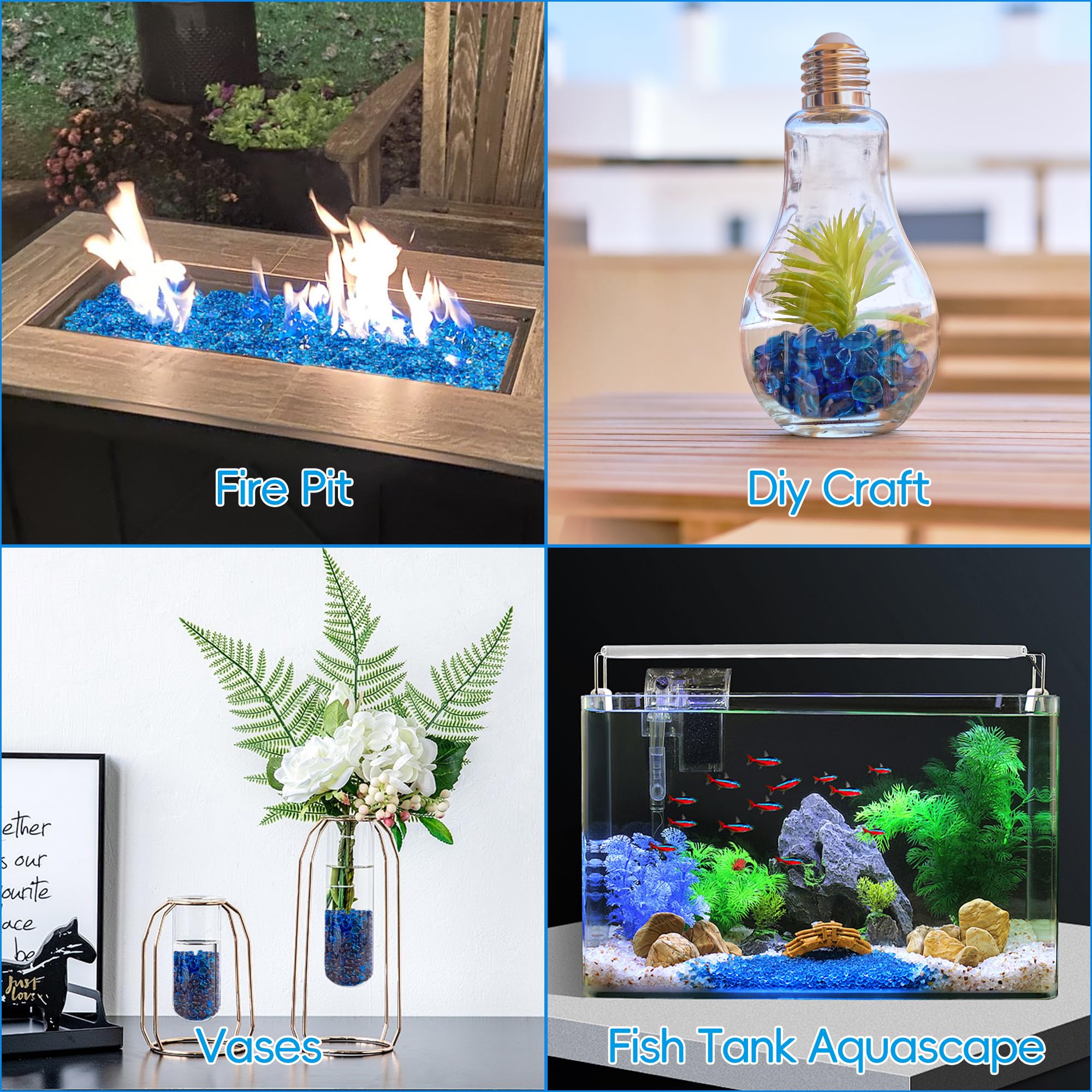 Ghiaia Di Vetro Per Acquario | Pietre Irregolari Blu Oceano | 1.1 Libbre | Decorazione Vasi E Giardino - Foto 9