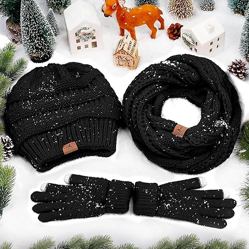 Miniatura 8 de Gorro de invierno, bufanda, guantes de punto de forro polar cálido, guantes de pantalla táctil, bufanda, regalos de invierno para mujeres y hombres
