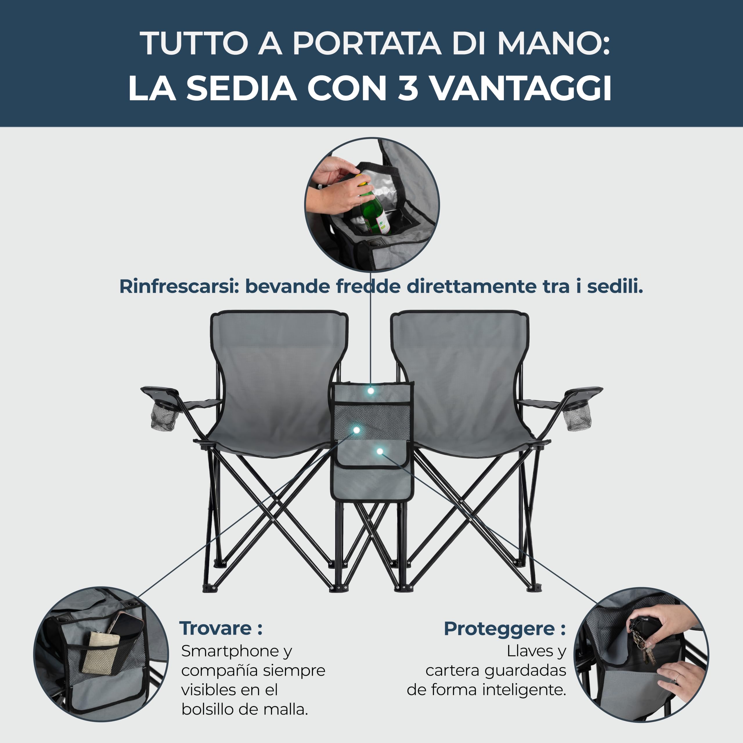 Stagecaptain CS-1485 Sedia da Campeggio Doppia, Tasca esterna spaziosa | Sedia da campeggio doppia in tessuto Oxford 600D, Perfetta per campeggio, festival, picnic ed escursioni, Dimensioni, 5 cm