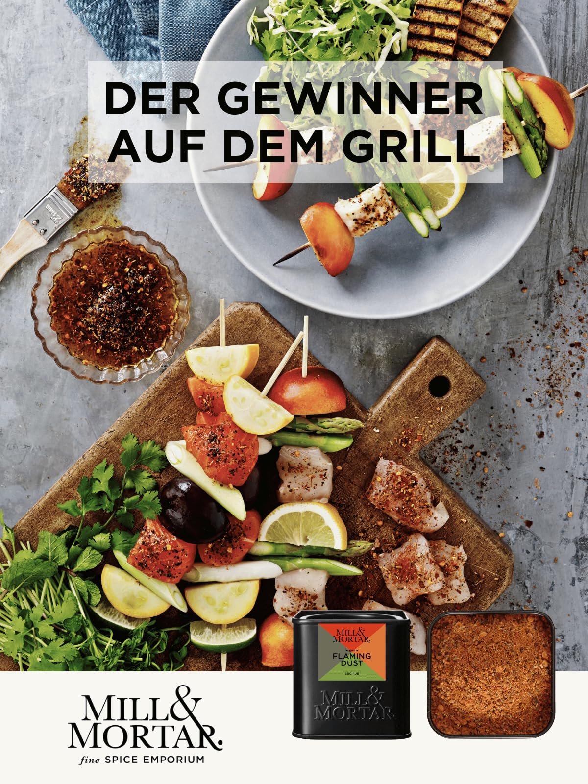 Mill & Mortar BIO Grillgewürz-Geschenkset, 6 Gewürze für BBQ | Smokey Sally, Flaming Dust, Mermaid's Bite, Seven Pepper Crush, Paprika, Rotweinsalz, 4 von 6 Bio, Geschenke für Männer