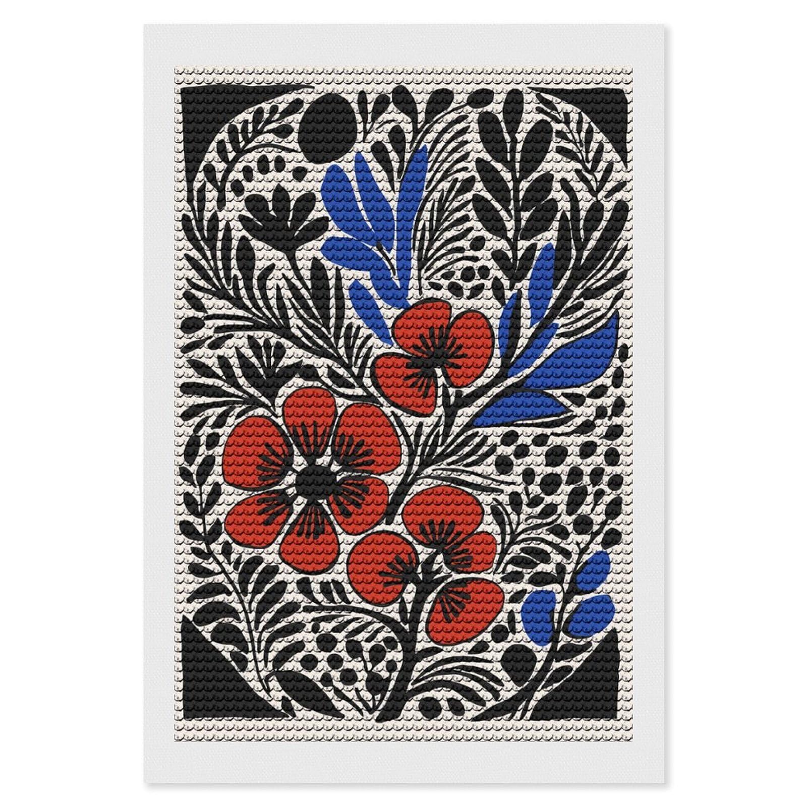 Junmoney Floral Illustration 5D Diamond Painting Kit 8"x12", Relaxing DIY, Mindful Craft Project, Full Kit Included, Thoughtful Present