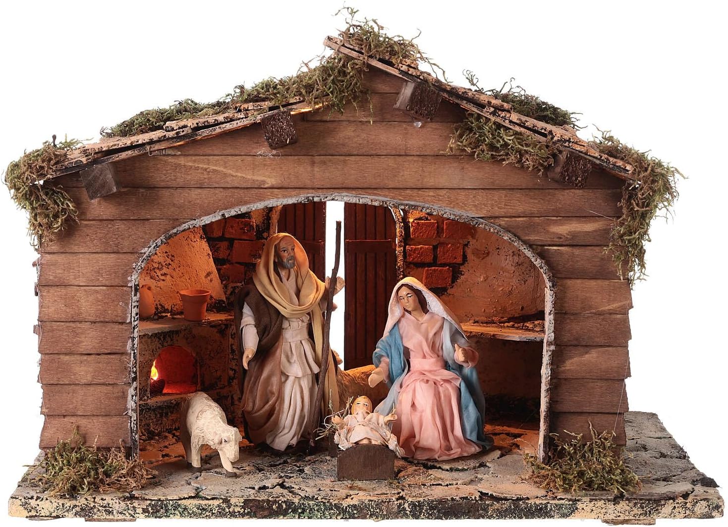 Holyart Stable with Set Oven 30x40x20 Neapolitan Nativity Scene 14 cm, with figurinesDepth: 22 cm|Width: 42 cm|Height: 28 cm