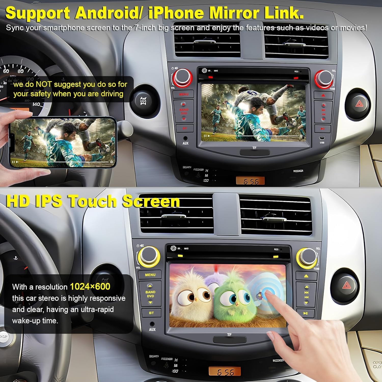 Car Radio for Toyota RAV4 2007 2008 2009 2010 2011 2012, 7-inch Touch Screen Stereo Support CD/DVD,CarPlay&Android Auto, Bluetooth5.2&Voice Control, Backup Camera& SWC,AM/FM Car Radio Receiver