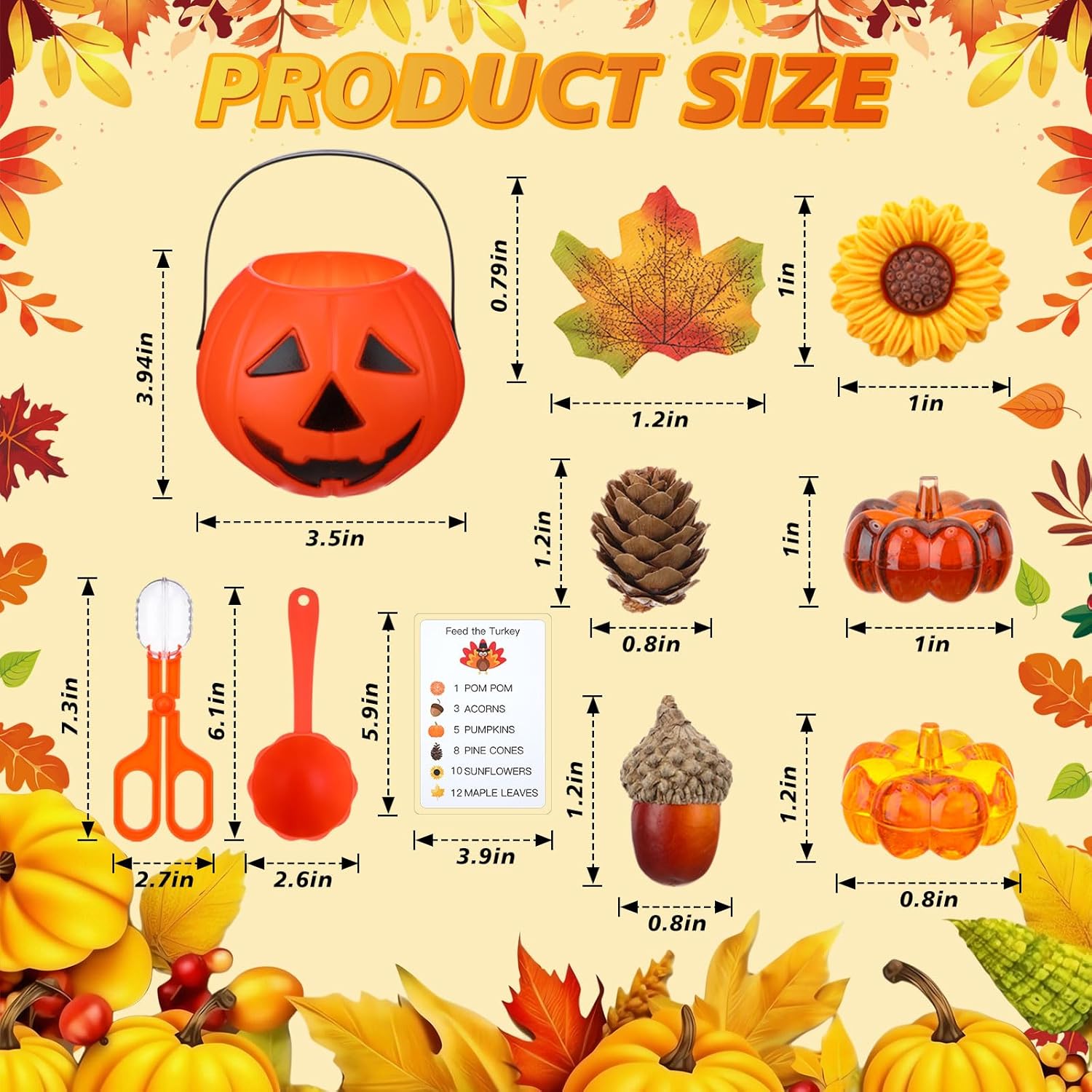 149 Pcs Thanksgiving Sensory Bin Filler Fall Sensory Bin Items Table Skills Set Include Cognitive Cards Acorn Maple Leaf Sunflower Pinecone Pumpkin Decor for Sorting Counting Training