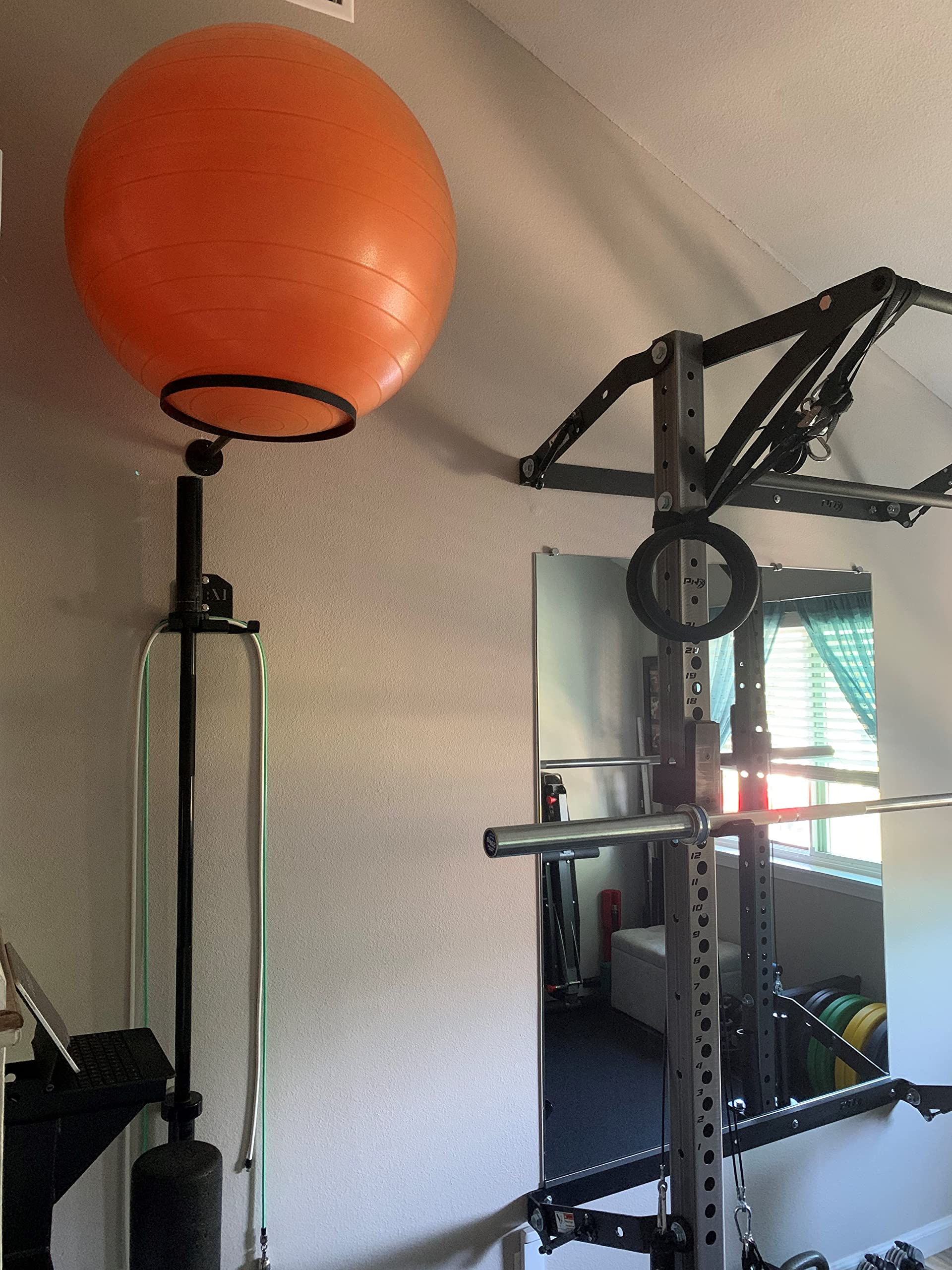 Dara Giants LLC Bubble Ring Steel XL Exercise Ball Display - Extra Large Wall Mount Metal Ring for Stability Ball - Large Yoga Ball Holder 13 inch Diameter Gun Metal Grey