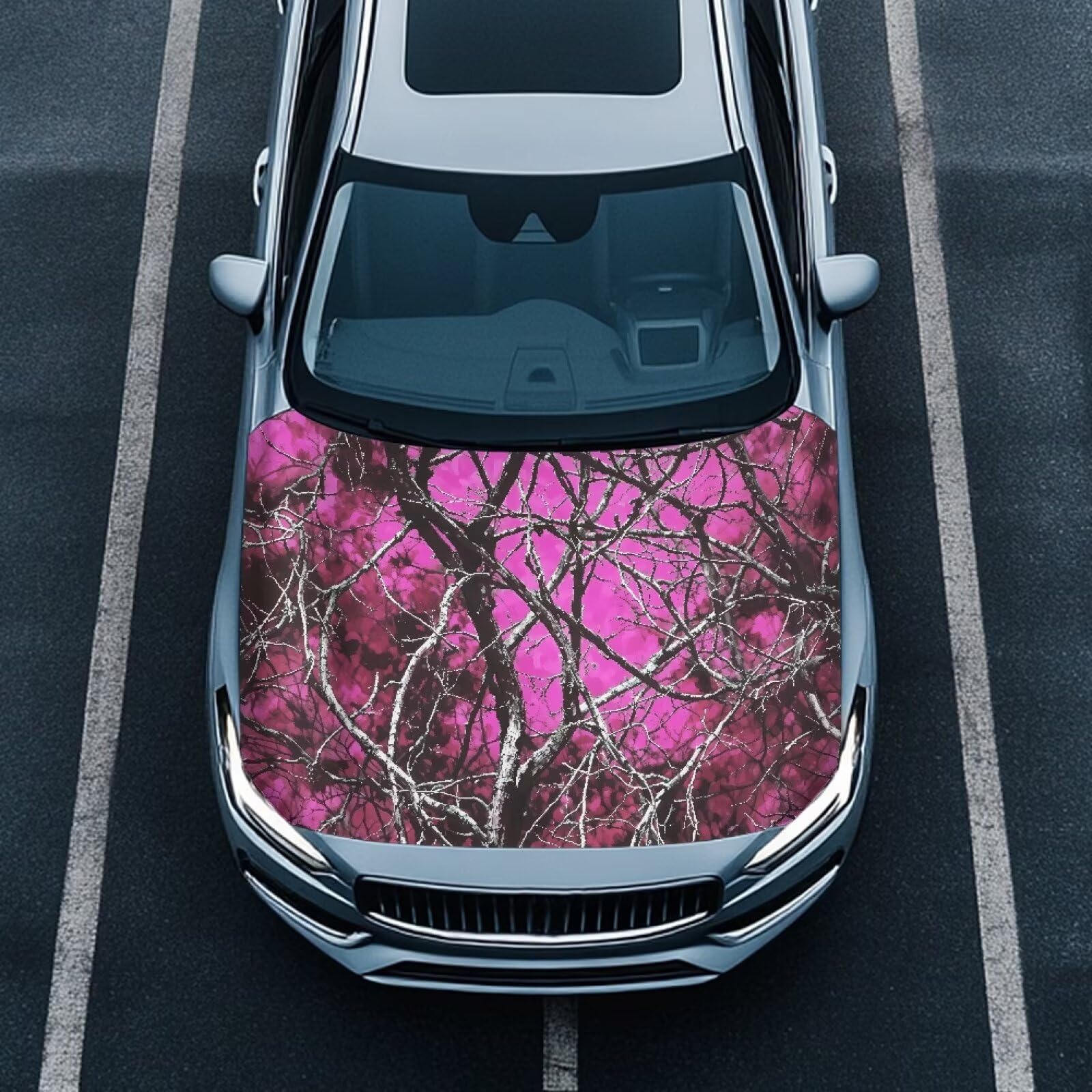 Car Hood Flag Cover, A Decorative Windshield Snow Cover with Pink Camo Oak Hunting Print for Cars, Trucks, and Vans