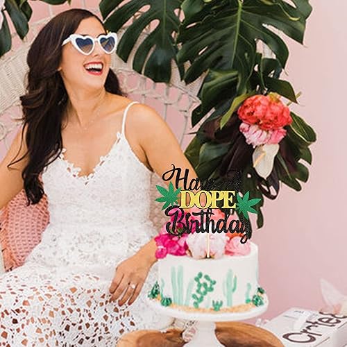 Miniatura 6 de 1 paquete de decoración para tarta de cumpleaños, maceta con purpurina, hojas de malas hierbas 420 cumpleaños, decoración para hombres y mujeres,