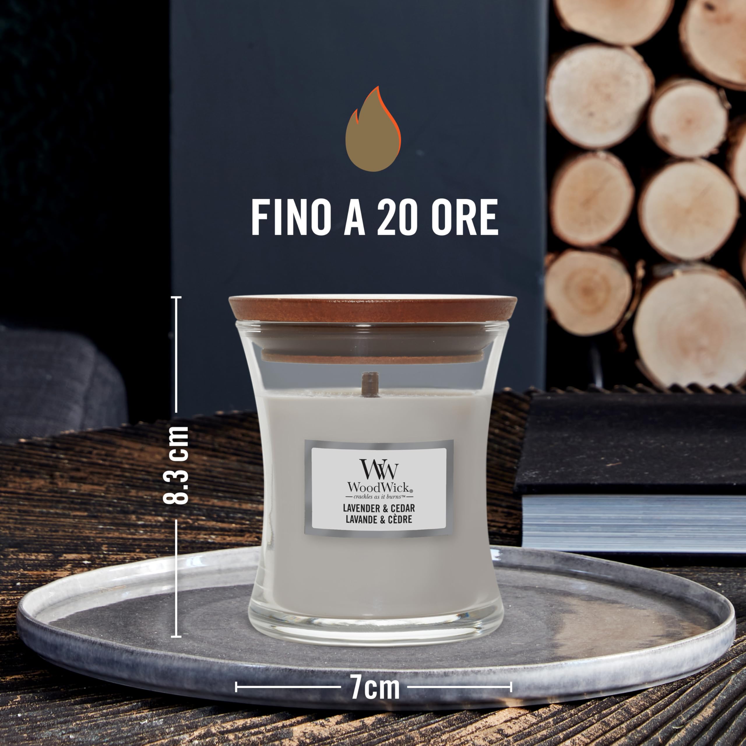 WoodWick Candela profumata Hourglass mini con stoppino crepitante | Lavanda e cedro | Durata della fragranza: fino a 20 ore