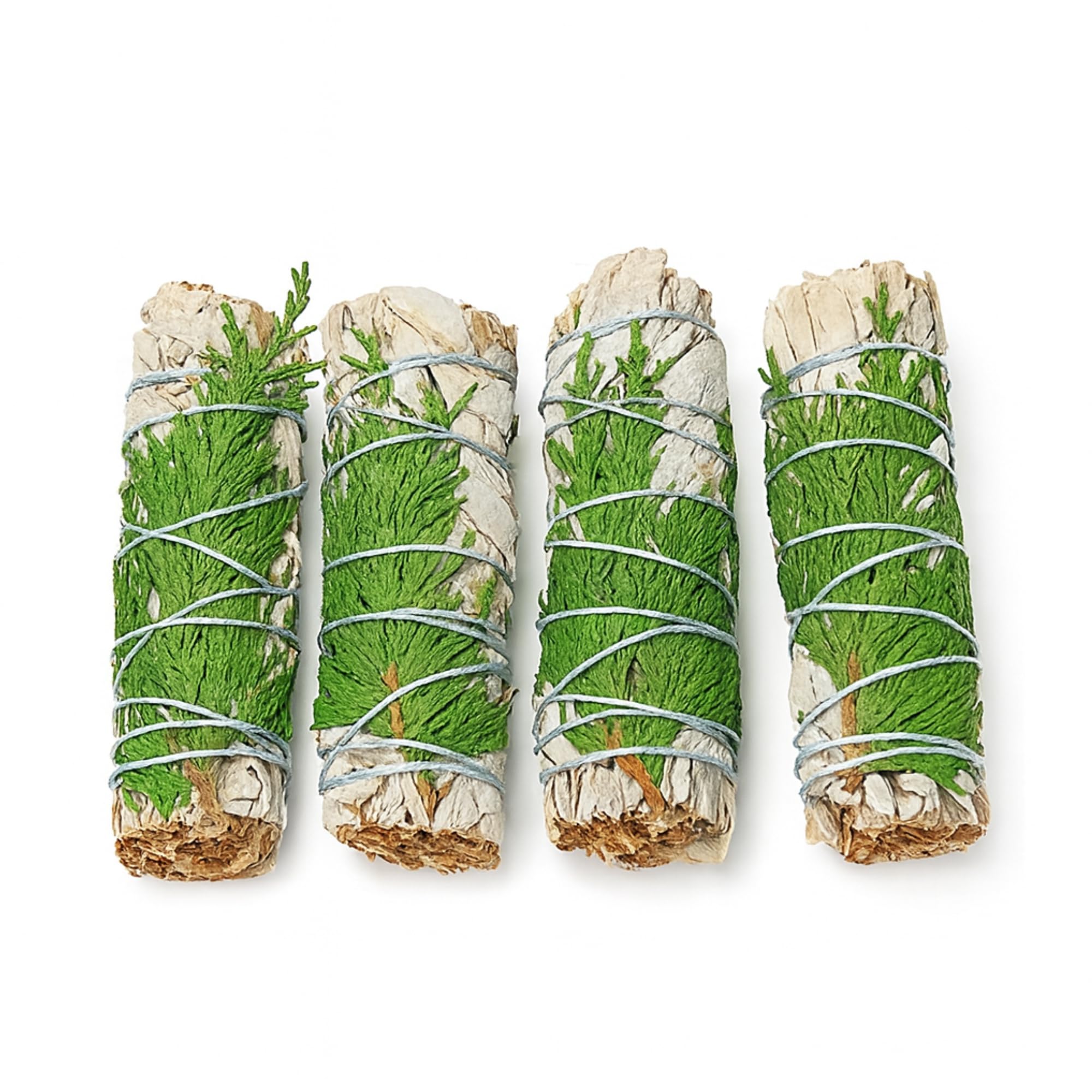 The Aroma Factory Natural White Sage Cedar Dry Leaves Smudging Sticks Bundles (6 Inch x 30g Each) Removes Negativity, Aura Cleansing, 1 Box (White Sage with Cedar Leaves, Pack of 4)