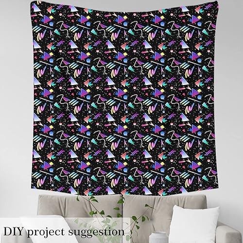 Miniatura 3 de Tela con patrón estilo Memphis de los años 80, diseño geométrico retro, diseño de rayas triangulares abstractas, tapicería colorida y tela