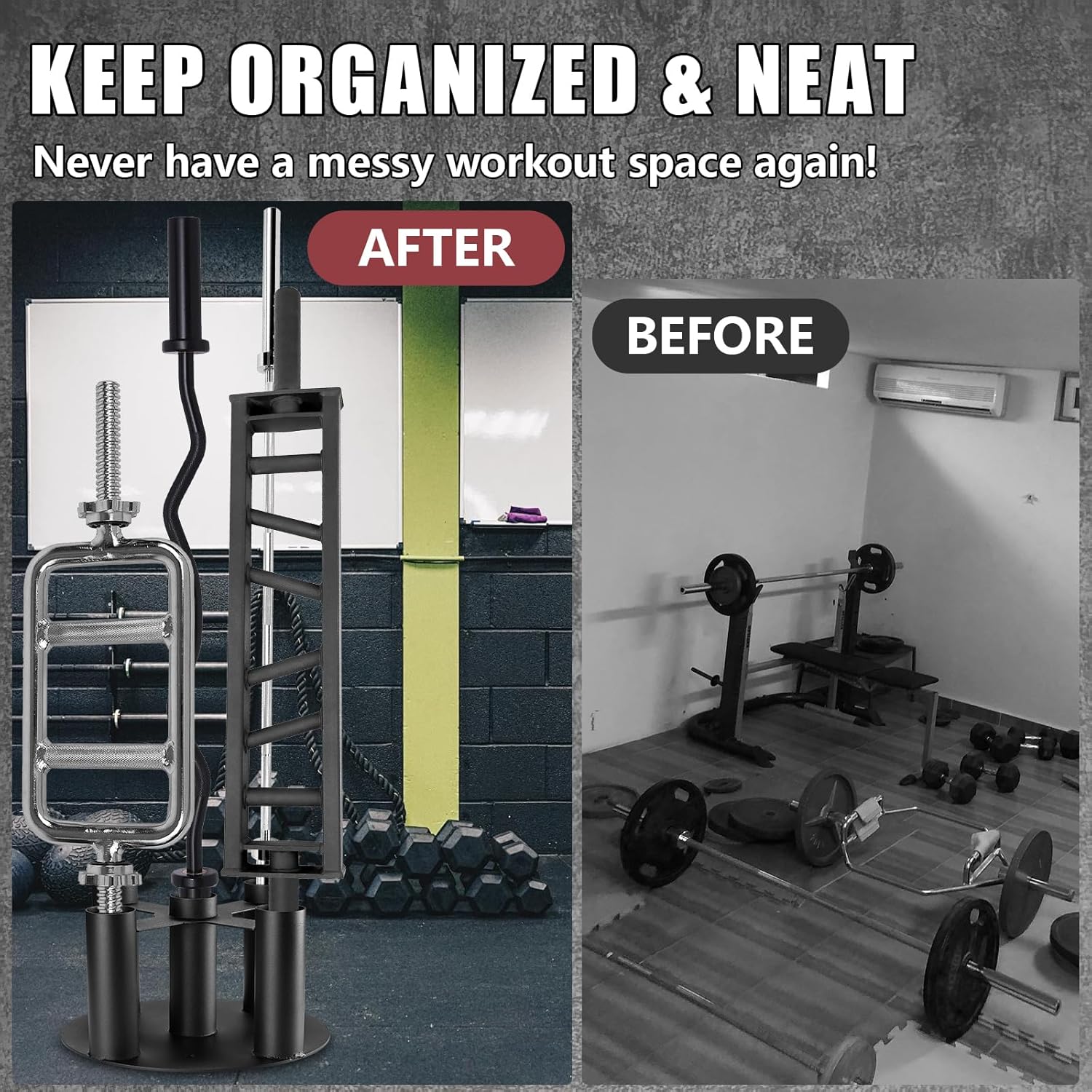 Barbell Holder Storage Rack, Heavy Duty Vertical Barbell Stand for Home and Commercial Gym, Fit 2-inch Olympic Bars, Curl Bars, Hex Bars, Corner Floor Stand