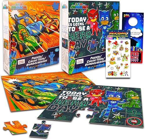 Paquete de 2 rompecabezas de 24 piezas  Paquete con PJ Masks juego de rompecabezas para niños, niños pequeños de 3 a 5 años y 4 a 8, calcomanías