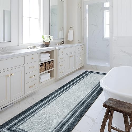 Miniatura 7 de Beeiva Alfombra lavable moderna con bordes para pasillo, ultrafina, de 2.5 x 10 pulgadas, para entrada, color negro, tapete de cocina, tapete suave