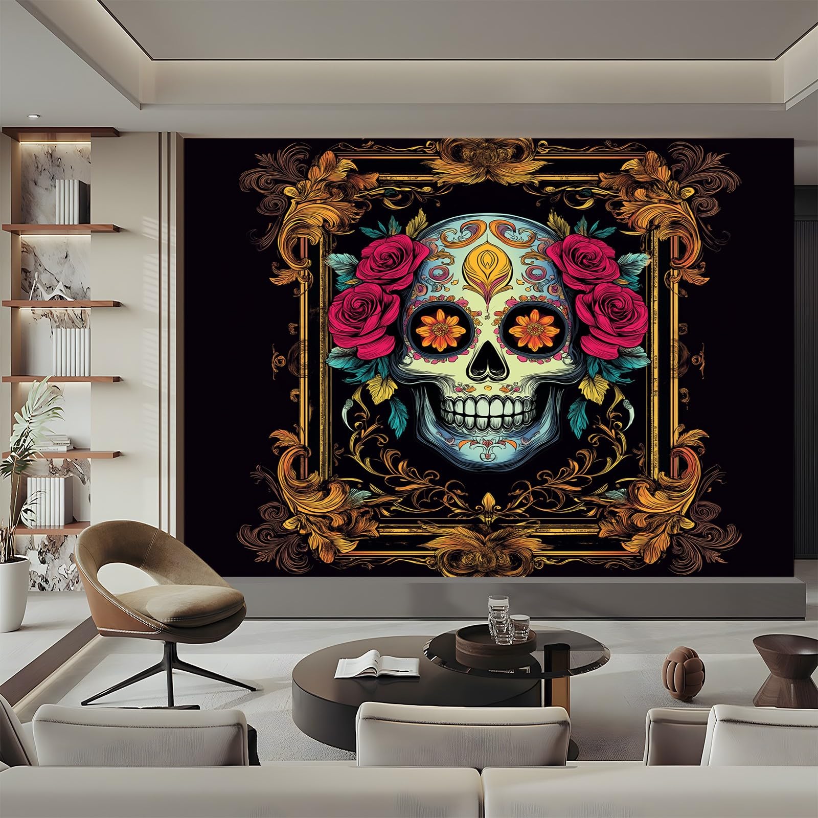 Panoramiczna tapeta kolorowa festiwal czaszka 300 x 210 cm (szer. x wys.), gigantyczny plakat ścienny 3D nowoczesna tapeta dekoracja ścienna salon sypialnia sypialnia biuro sypialnia tapety