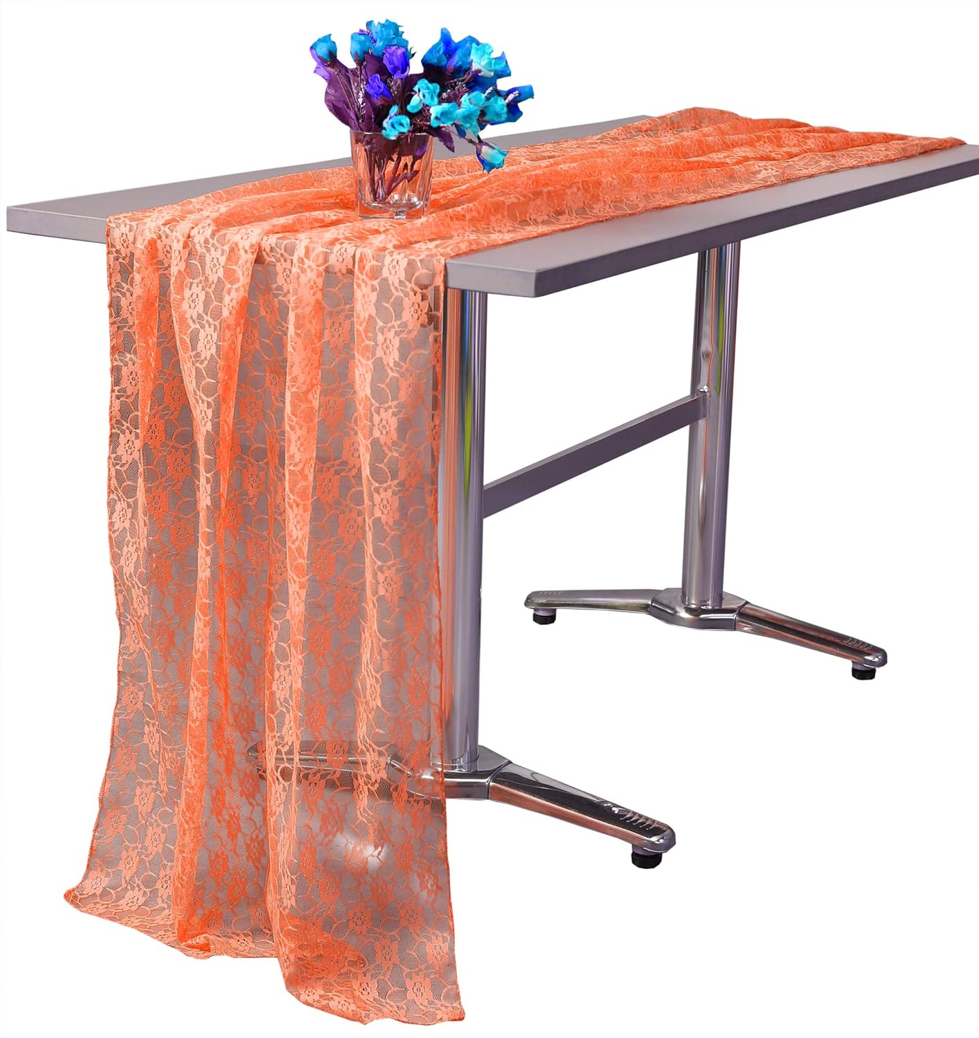 MDS Pack of 12 Wedding 27 x 170 inches Long Sheer lace Table Runner for Wedding Banquets Decorations Birthday Parties, Engagements, Rustic Boho for 14Feet Table Runners - Peach