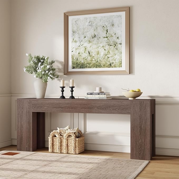 Epecoya Extra Long Sofa Console Table for Entryway Living Room, 79-Inch Farmhouse Wood Behind Couch Table, Rectangular Accent Console with Wooden Double Base for Hallway Foyer Entrance, Walnut Brown