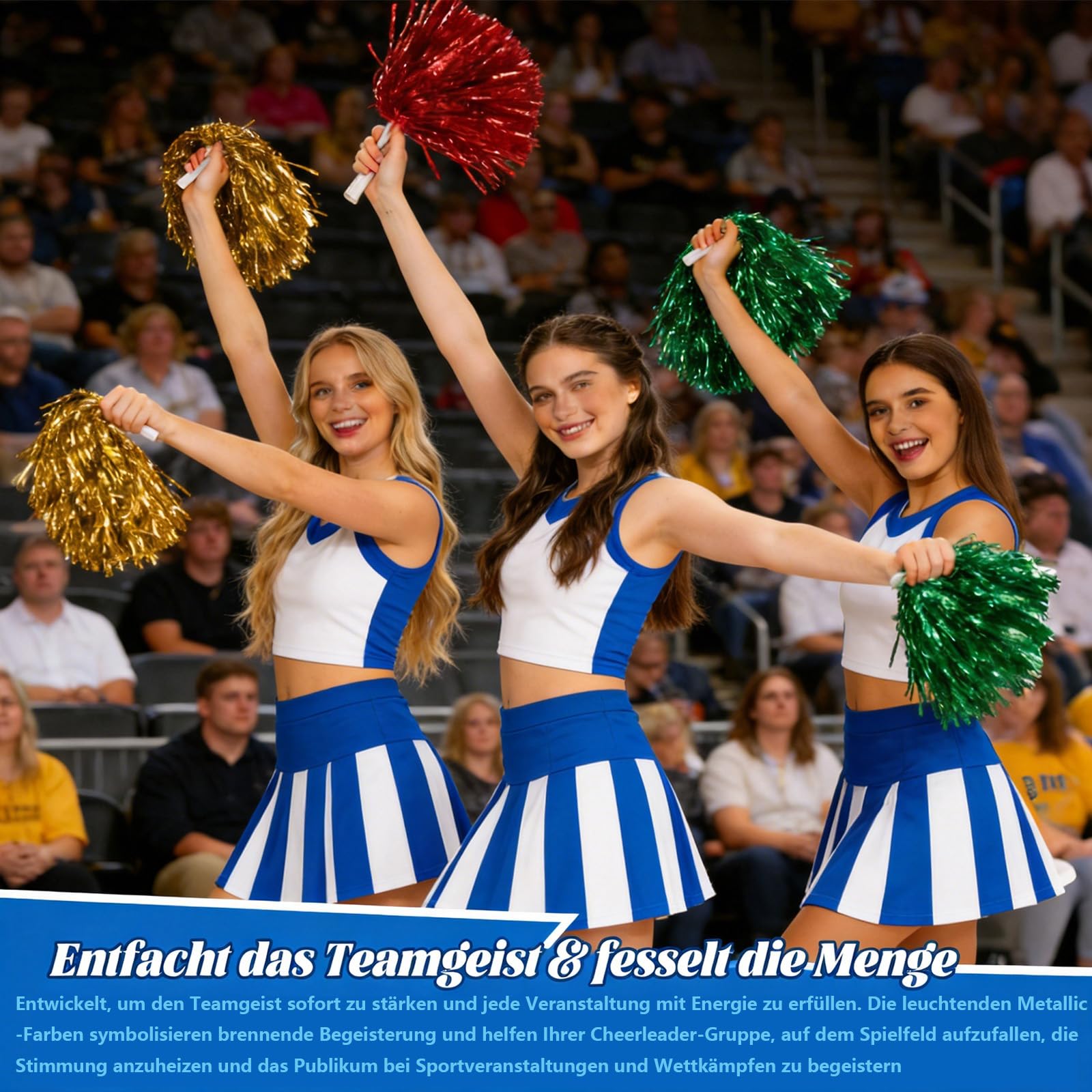 14 Stück Cheerleader Pompons, 7 Farben, mit Handgriffen - Leicht, tragbar