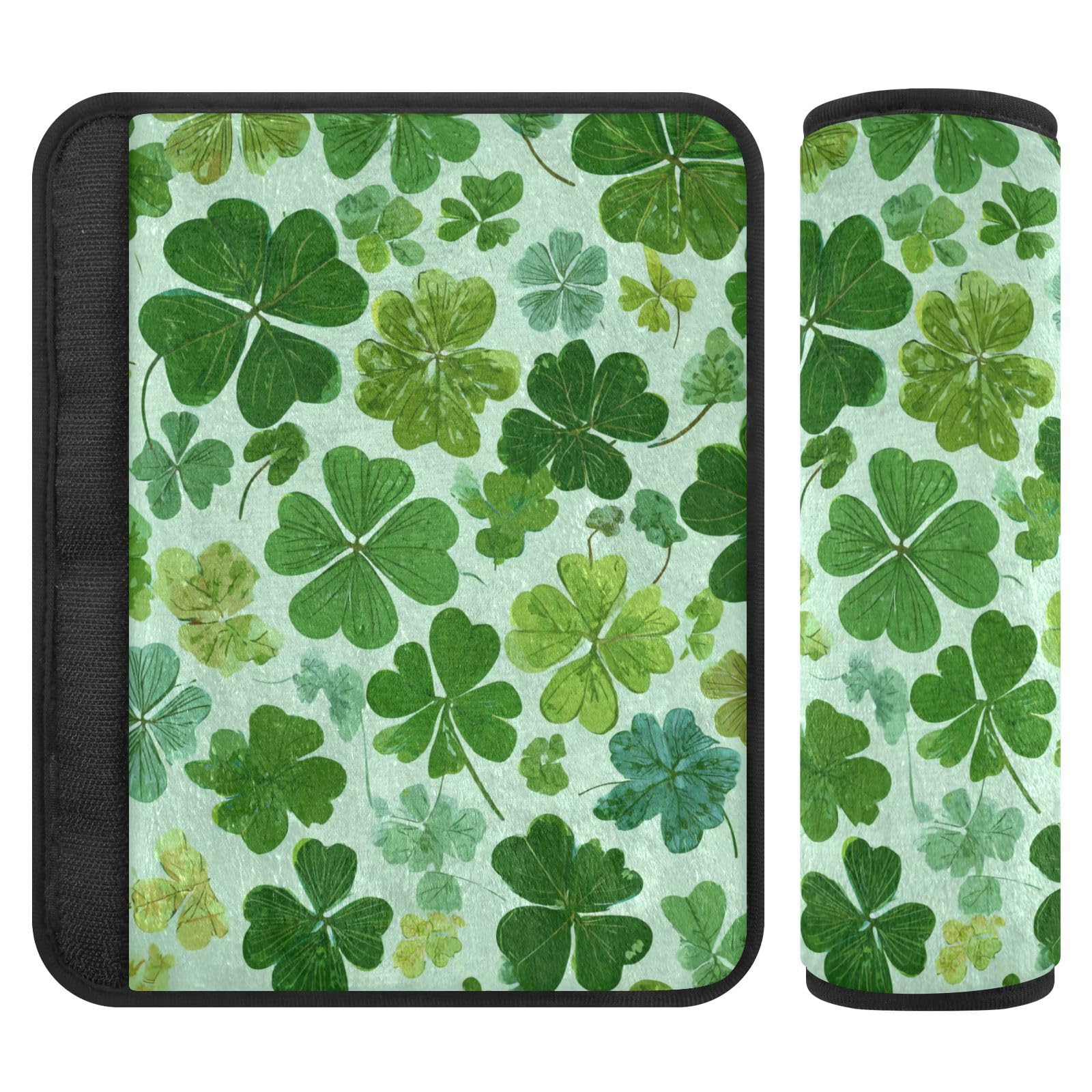 Green St Patrick Clovers Seat Belt Cover Pad 2 Pcs Soft Cute Seatbelt Covers Protector Support Head Neck Shoulder Strap for Car Seats High Chair Backpack for Adults Kids Women Men 10x7.7