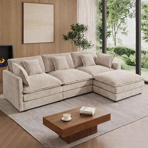 GNIXUU 112-inch Camel Modular L-Shaped Sectional