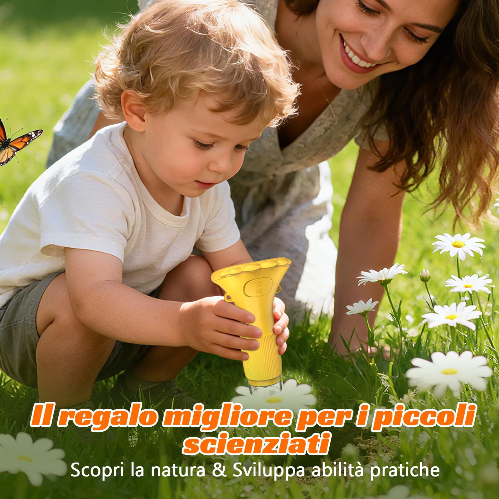 Microscopio Digitale Bambini,Microscopio Portatile con 8 LED Regolabili,50-1000X,4 Livelli di Regolazione,con Funzione Foto Video,Giocattoli Educativi STEM da Regalo Educativo per 4-12 Anni