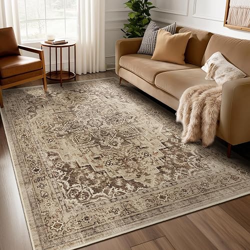 Jainmy Brown Medallion 5x7 Area Rug, Distressed Medallion