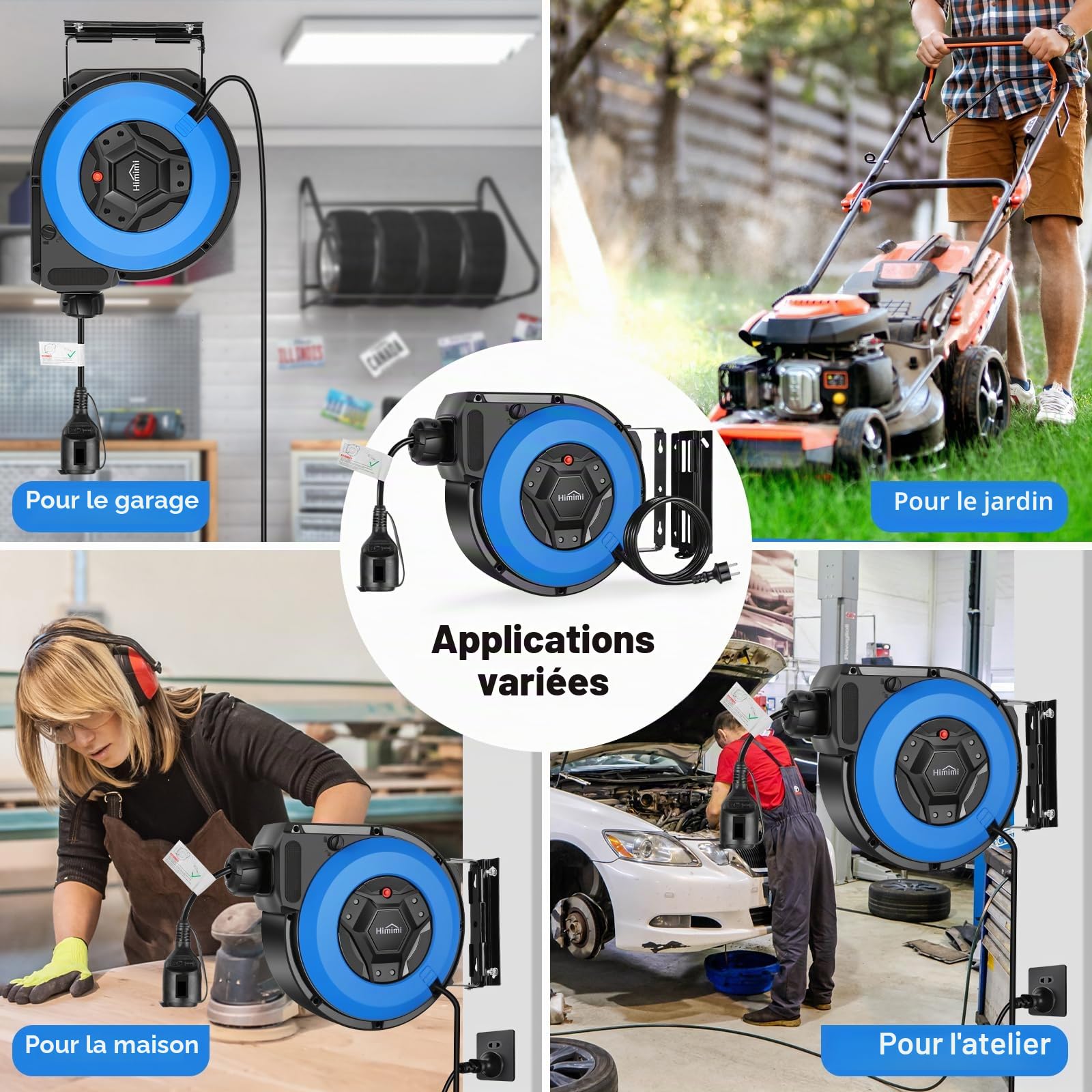 Enrouleur de câble automatique avec support 15m + 2m | enrouleur automatique electrique monté mur et plafond | 1500 W ~ 3000 W | rallonges éléctriques rotatif à 180° | Protection Degré IP44
