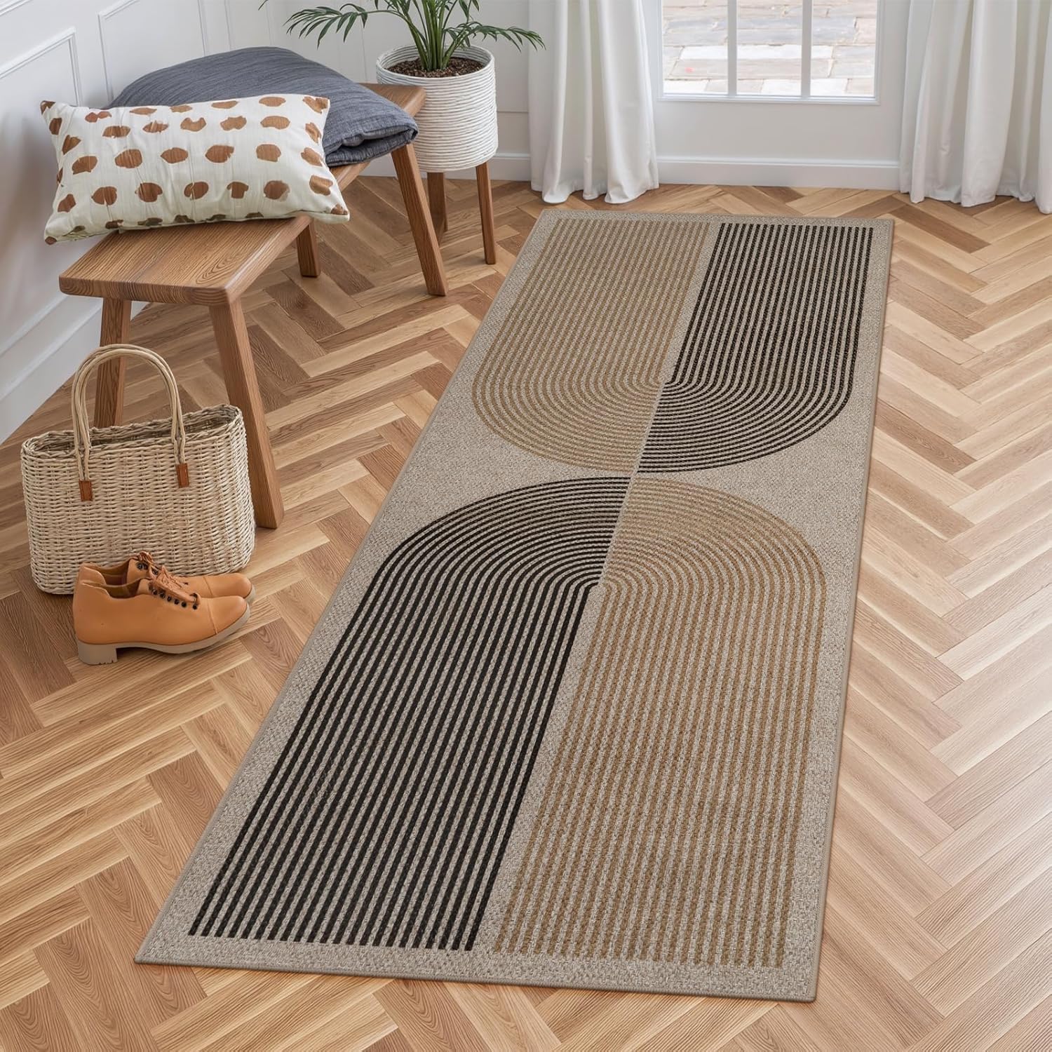 Tappeto moderno in iuta arcobaleno, lavabile, antiscivolo, per ingresso, soggiorno, terrazza e veranda (arcobaleno bicolore, 60 x 180 cm)