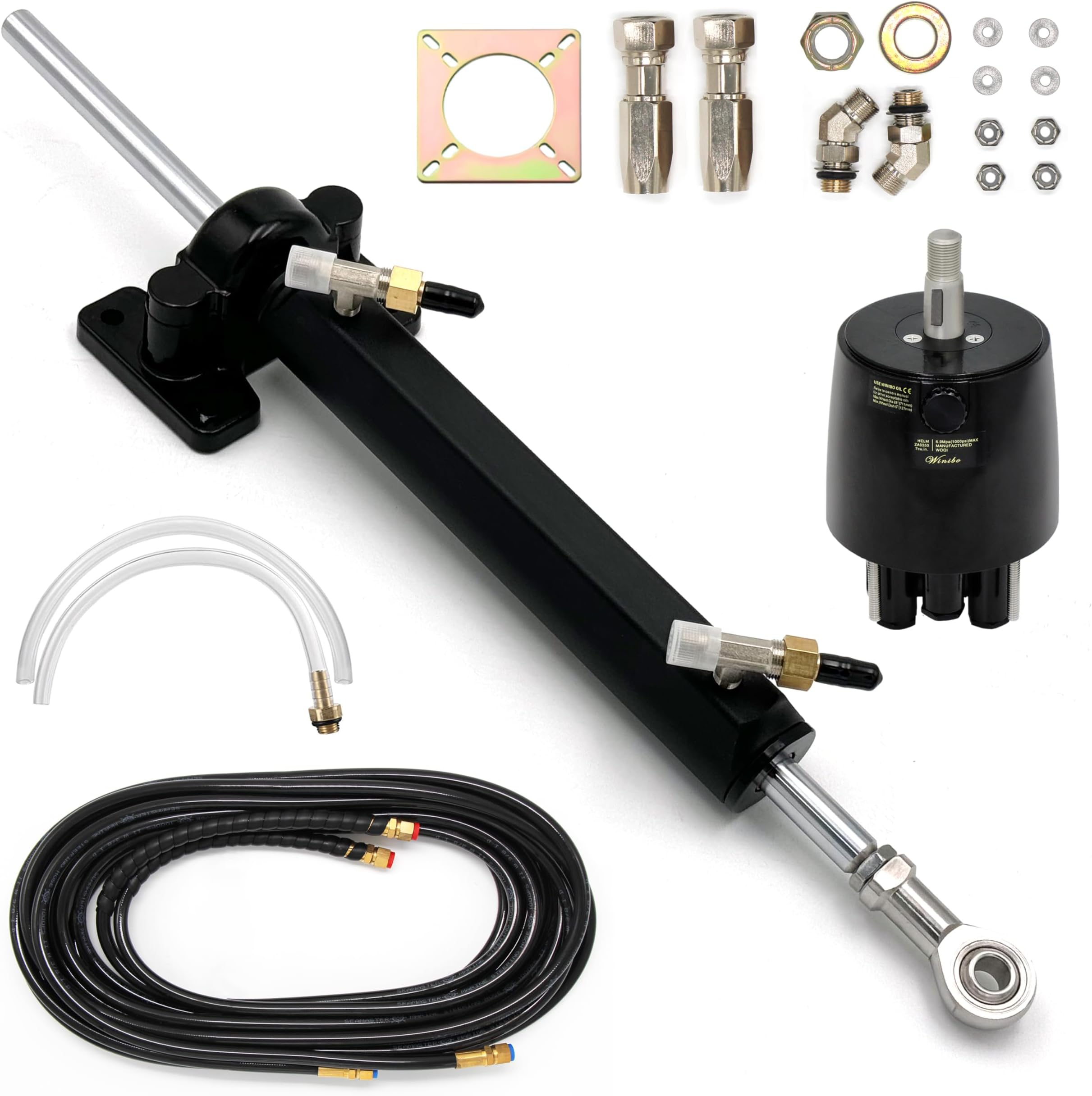 Inboard Hydraulic Steering Kit,Side Mounted Boat Steering System with Cylinder,Pump and Hose for Inboard Vessels Sizes Up to 36FT (WQWJ)