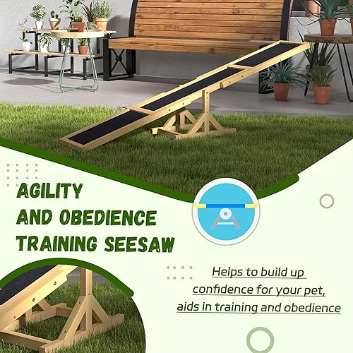 Miniatura 7 de PawHut Balancín de madera para perros para entrenamiento y ejercicio, equipo de plataforma, juguete para correr, suministros para mascotas