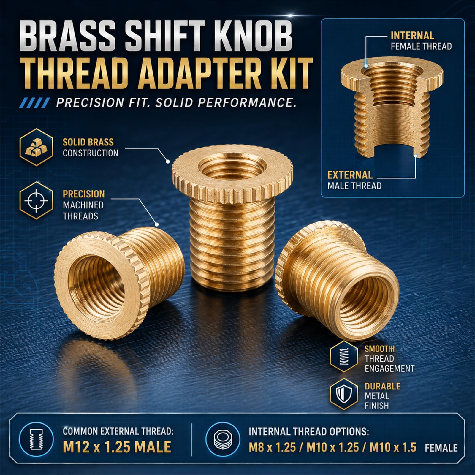 Brass Shift Knob Thread Adapters - 6 Pack -6 Brass Shift Knob Thread Adapters - 6 Pack -6