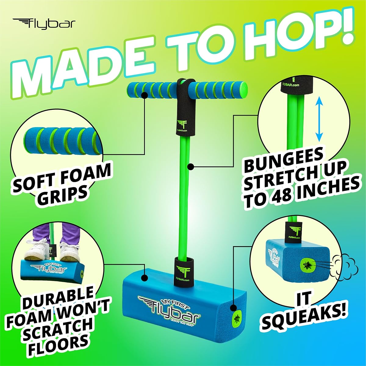 Flybar My First Foam Pogo Jumper for Kids Fun and Safe Pogo Stick, Durable Foam and Bungee Jumper for Ages 3 and up Toddler Toys, Supports up to 250lbs (Blue) image 1