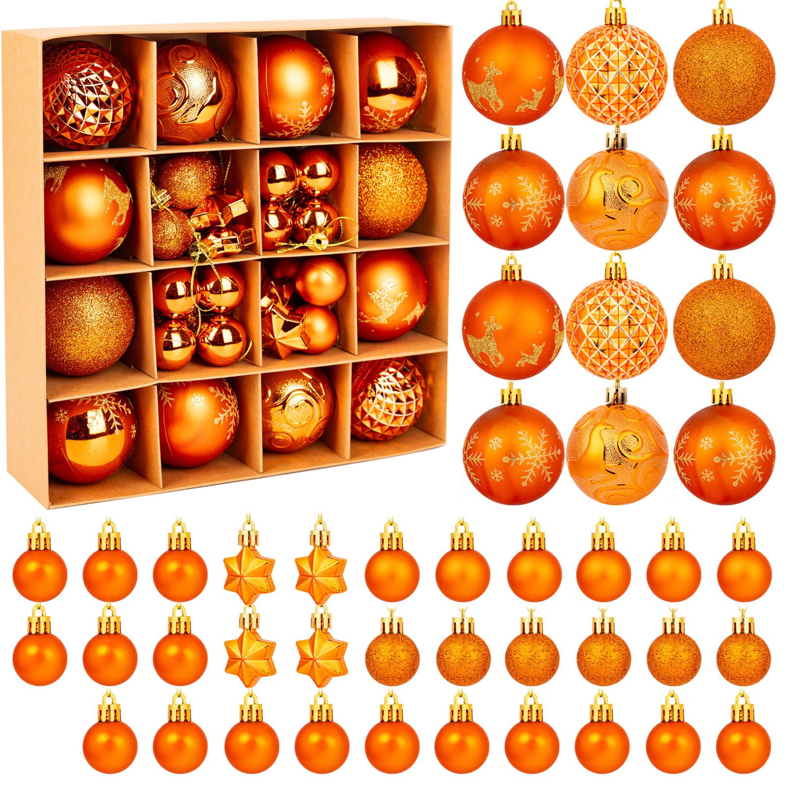 44pcs Gold Copper Christmas Baubles Christmas Tree Decorations Set, Xmas Baubles Ornaments Hanging Balls Pendants Decor Xmas Tree Decorations for Home Office School Holiday Decor Crafting