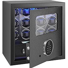 Safe Watch Winder for 12 Automatic Watches,with Digital Lock and Jewelry Storage,Ultra-Quiet Japanese Motors, Built-in LED Illumination and LCD Touchscreen Control