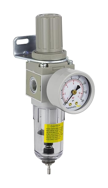 PneumaticPlus SAW2000M-N02BG Miniature Compressed Air Filter Regulator Combo Piggyback 1/4 NPT - Poly Bowl, Manual Drain, Bracket, Gauge