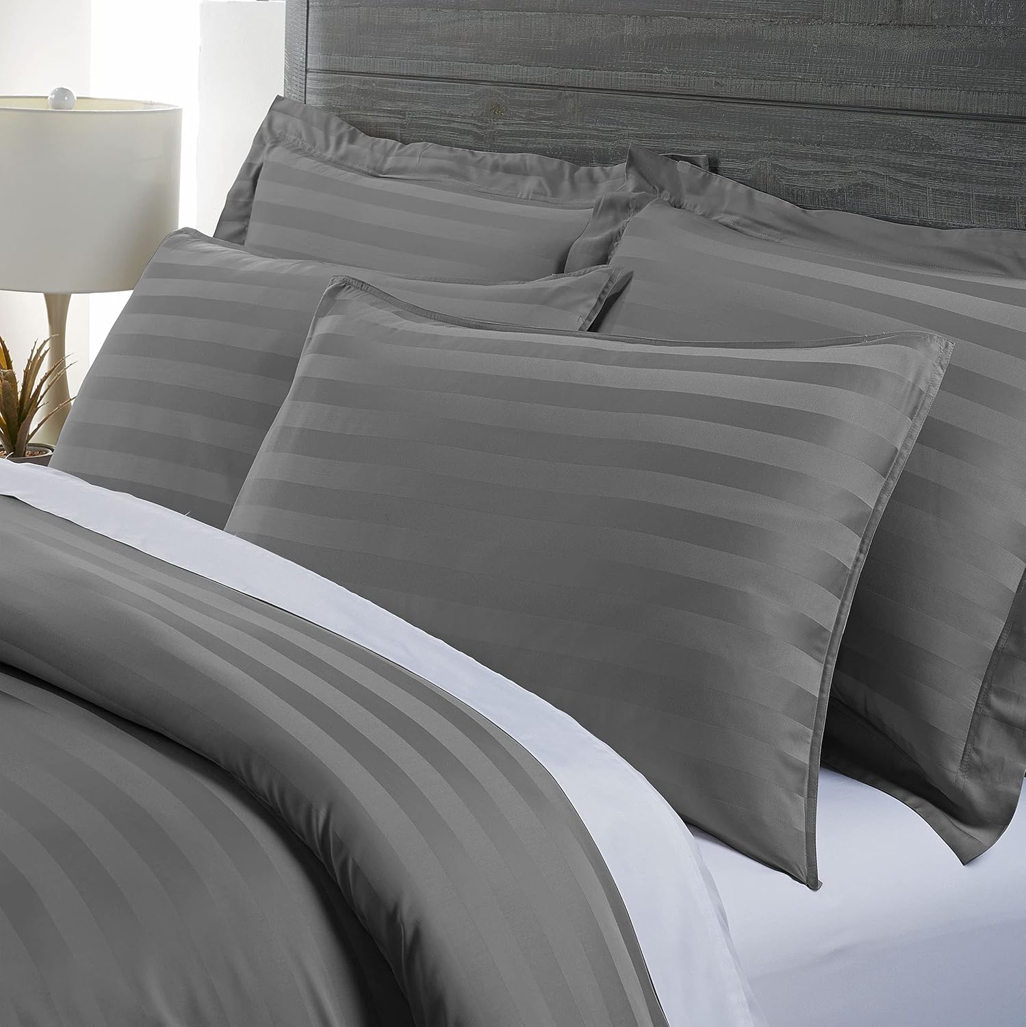 Pure Bamboo King Duvet Cover, 3 Piece Set, Genuine 100% Organic Viscose Derived from Bamboo, Luxuriously Soft and Cooling, 2 Pillowcases (King, Jacquard Stone) - Image 2