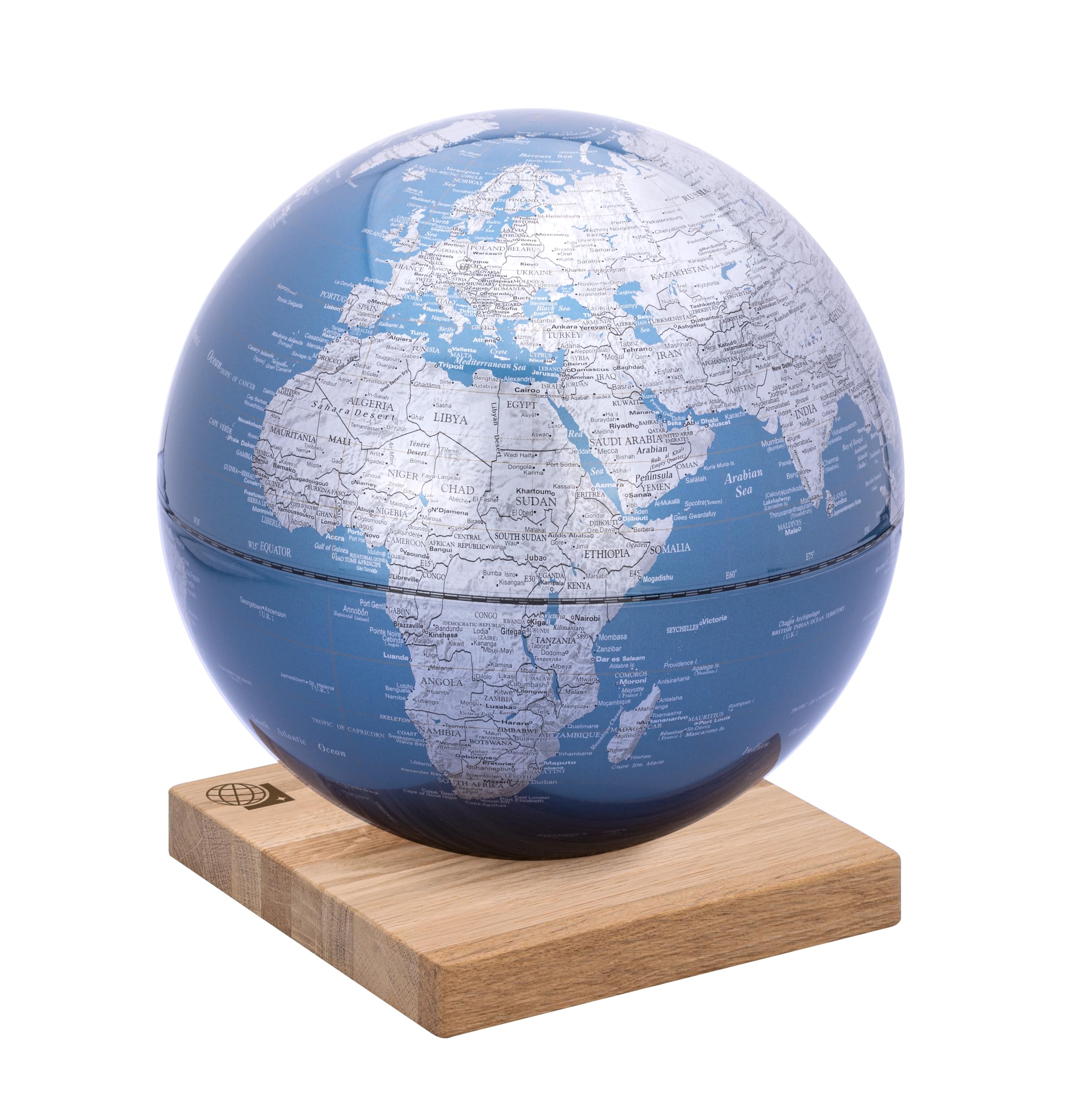 Globe terrestre bleu métallique TROIKA EXPLORER le cadeau idéal en chêne