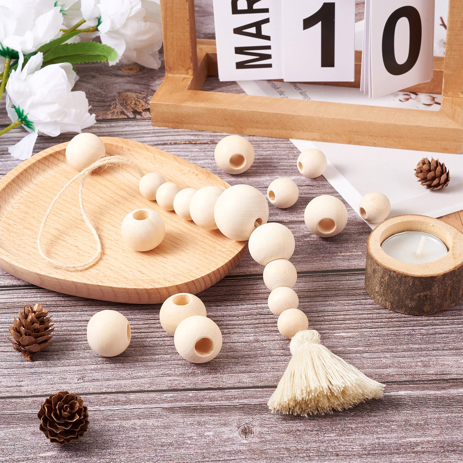 PandaHall 15pcs 30mm Natural Round Wood Beads Large Hole Unfinished Wooden Ball Spacer Loose Beads with 6~7mm Hole for Crafts DIY Handmade Decorations Jewelry Making - Image 3