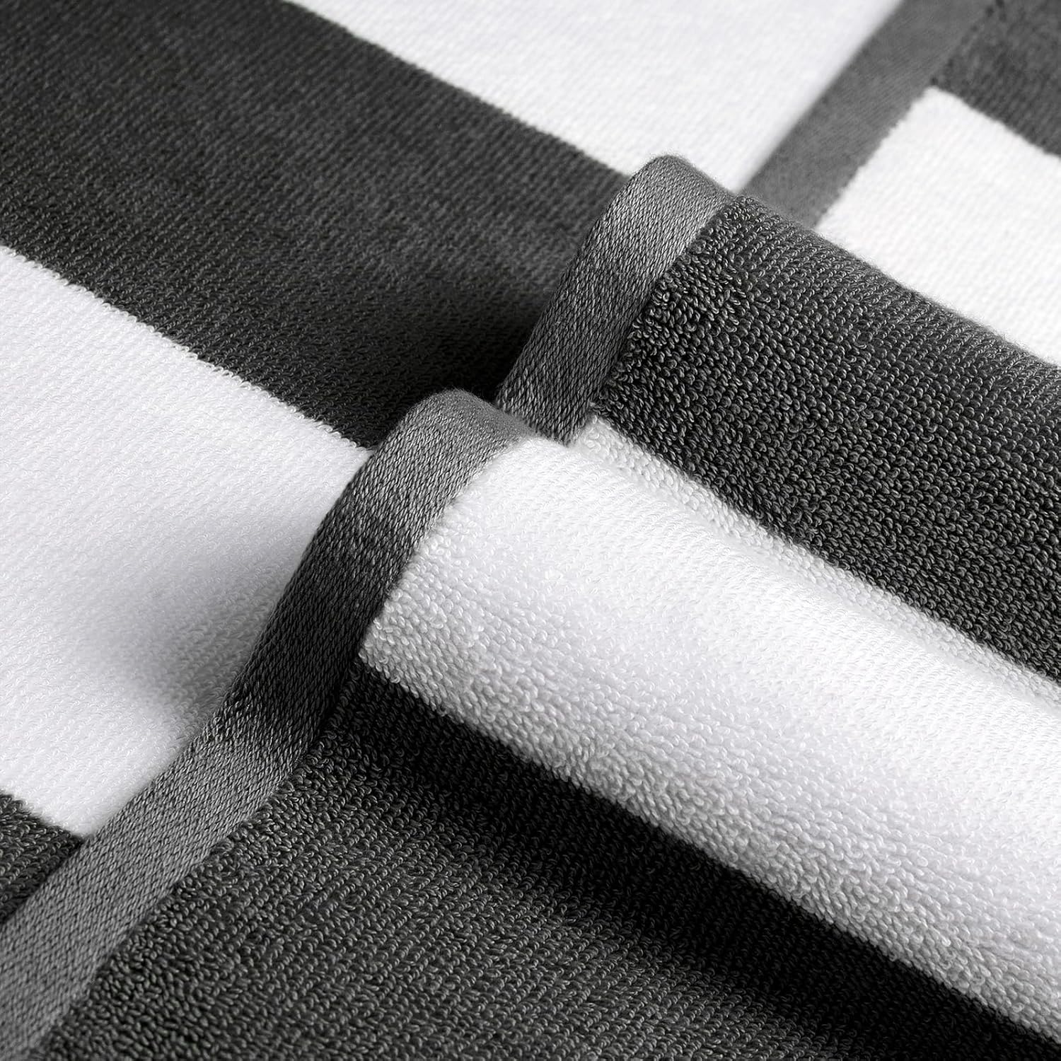 Cotton Oversized Beach Towel - 40 x70 Inch Extra Large Striped Pool Towel, Big Soft Terry Cloth Black Cabana Swim Towel - Image 2