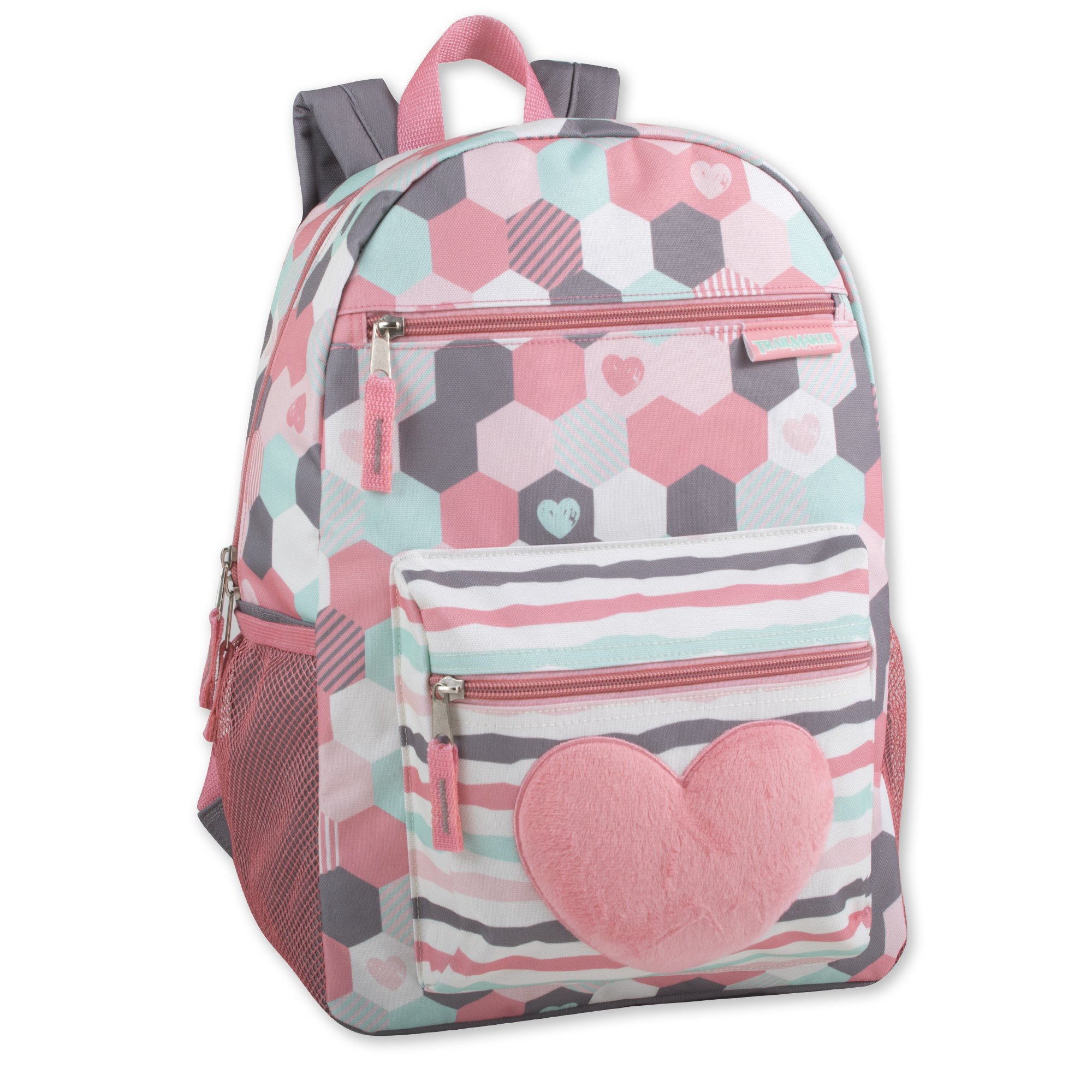 Trail maker 17” Kids Character School Backpacks Plush for Girls with Side Pockets, Padded Straps, Plush Floral Frenzy, Large, Casual