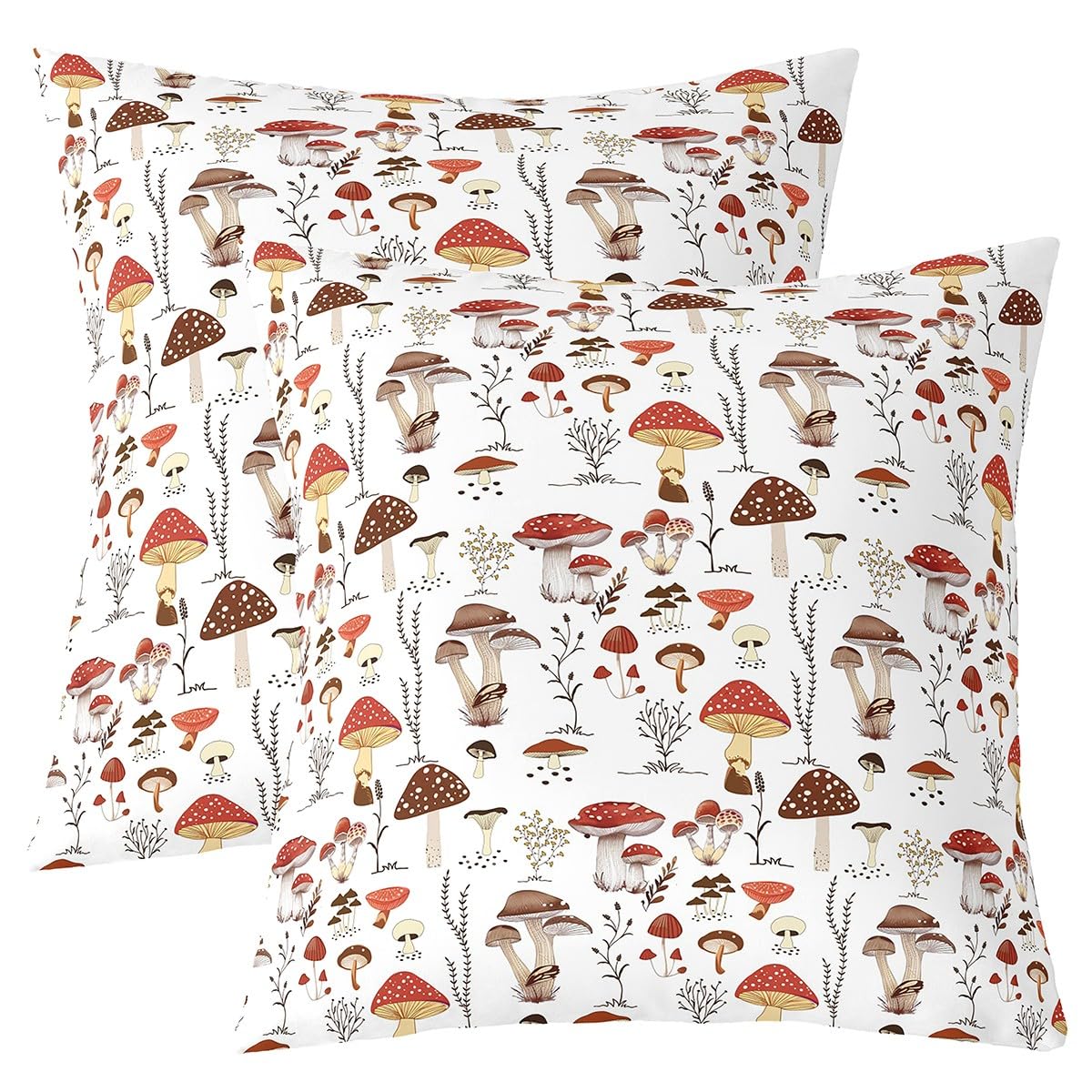 Loussiesd Kids Cute Mushroom Throw Pillow Covers Cartoon Mushrooms Square Cushion Covers Set of 2 Boys Girls Kawaii Fungus Pillow Covers Wild stuff Teens Cushion Covers for Couch Sofa 45x45cm