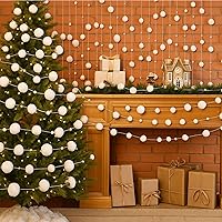 Vista 4 de Tegeme Guirnalda de bolas de nieve de invierno de 6.5 pies, guirnalda de pompones blancos para fiesta de invierno, decoración del país