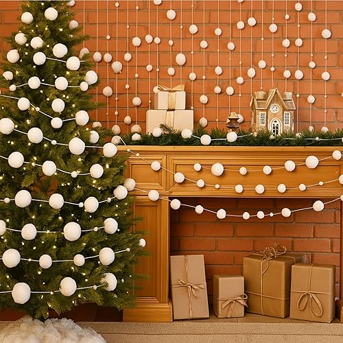 Miniatura 4 de Tegeme Guirnalda de bolas de nieve de invierno de 6.5 pies, guirnalda de pompones blancos para fiesta de invierno, decoración del país de las