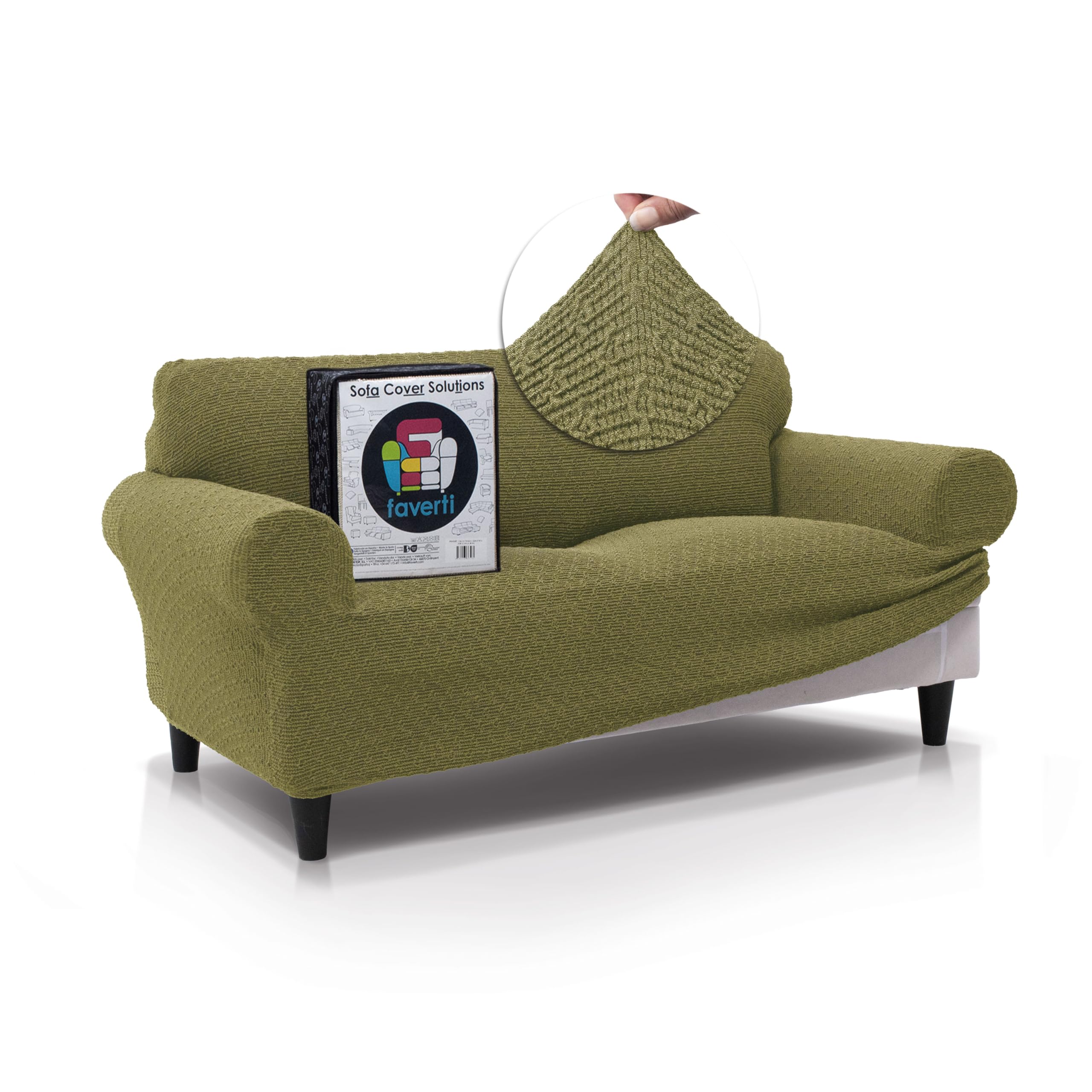 FAVERTI® Funda Sofá Premium 2 Plazas - Funda de Tejido Súper Elástico para Sofás de 140 a 180cm | Modelo BOCAIRENT | Verde | Funda Sofá Súper Ajustable | Protector Sofá Elegante Tacto Algodón