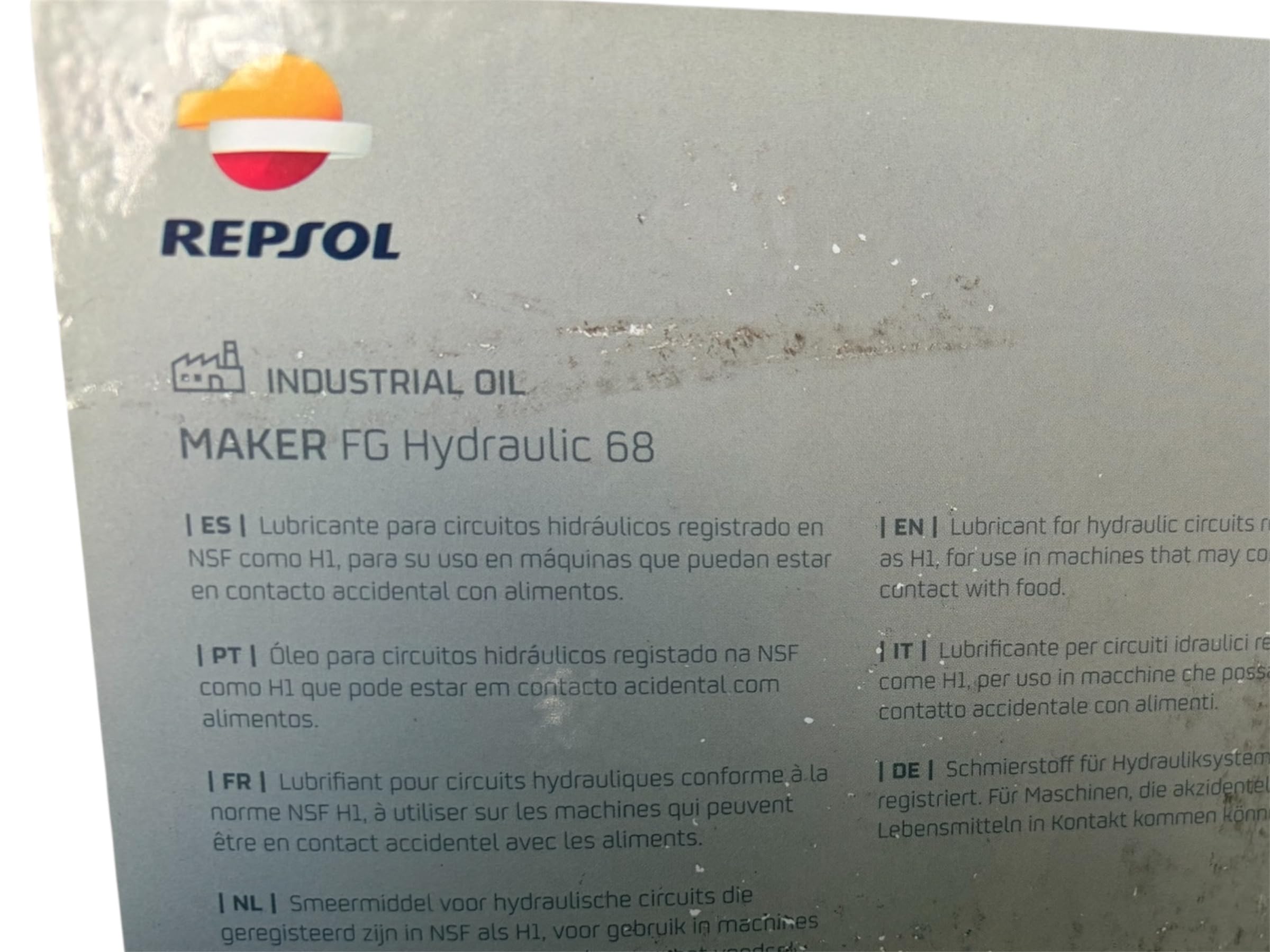 Aceite hidráulico grado alimentario ISO VG 68 20L. Libre de MOSH Y MOASH, homologación H1 de NSF.
